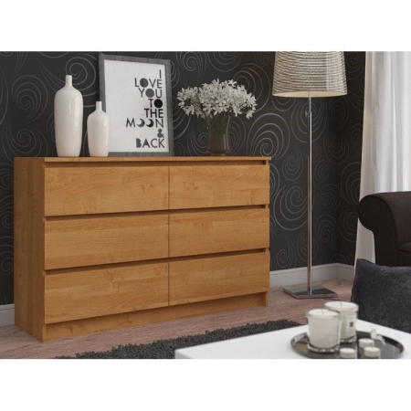 Komoda do salonu, sypialni, 6 szuflad, STILO, 120x40x77 cm, olcha, mat