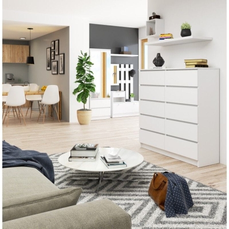 Komoda do salonu, sypialni, STILO, 10 szuflad, 120x40x121 cm, biel, mat