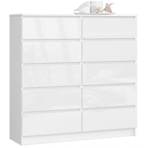 Komoda do salonu, sypialni, STILO, 10 szuflad, 120x40x121 cm, biel, połysk