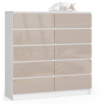 Komoda do salonu, sypialni, STILO, 10 szuflad, 120x40x121 cm, biel, cappuccino, połysk