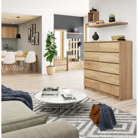 Komoda do salonu, sypialni, STILO, 10 szuflad, 120x40x121 cm, dąb sonoma, mat