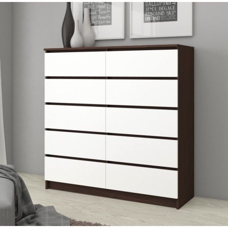 Komoda do salonu, sypialni, STILO, 10 szuflad, 120x40x121 cm, wenge, biel, mat