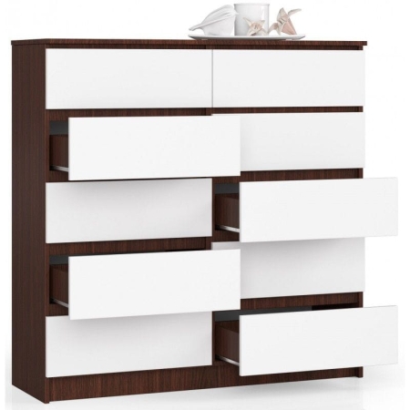 Komoda do salonu, sypialni, STILO, 10 szuflad, 120x40x121 cm, wenge, biel, mat