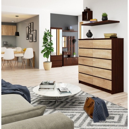 Komoda do salonu, sypialni, STILO, 10 szuflad, 120x40x121 cm, wenge, dąb sonoma, mat