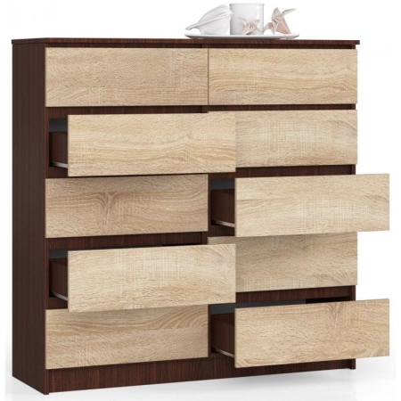 Komoda do salonu, sypialni, STILO, 10 szuflad, 120x40x121 cm, wenge, dąb sonoma, mat