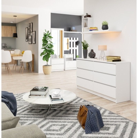 Komoda do sypialni, 6 szuflad, STILO, 140x40x77 cm, biel, mat