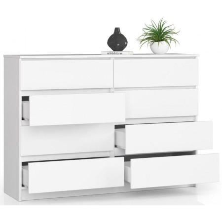 Komoda do sypialni, STILO, 8 szuflad, 140x40x99 cm, biel, mat
