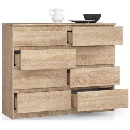 Komoda do sypialni, STILO, 8 szuflad, 140x40x99 cm, dąb sonoma, mat