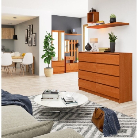 Komoda do sypialni, STILO, 8 szuflad, 140x40x99 cm, olcha, mat