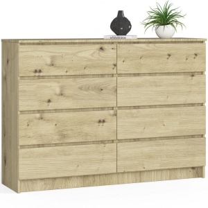 Komoda do sypialni, STILO, 8 szuflad, 140x40x99 cm, dąb artisan, mat
