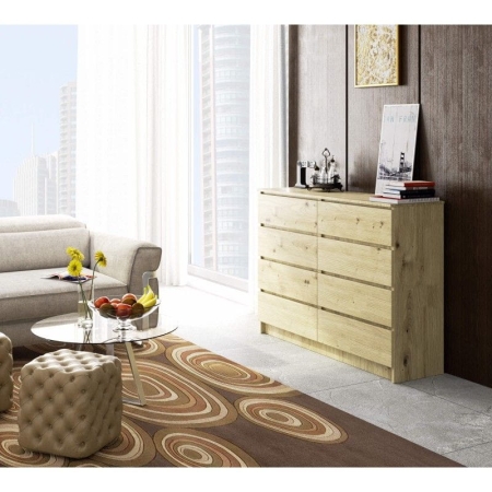 Komoda do sypialni, STILO, 8 szuflad, 140x40x99 cm, dąb artisan, mat