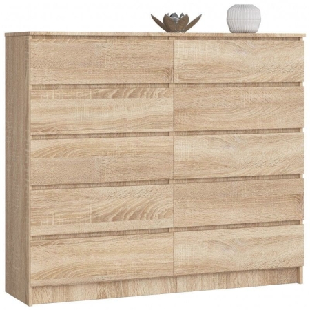 Komoda do sypialni, STILO, 10 szuflad, 140x40x121 cm, dąb sonoma, mat