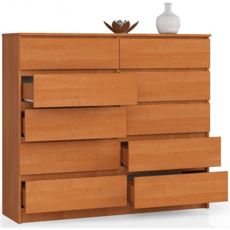 Komoda do sypialni, STILO, 10 szuflad, 140x40x121 cm, olcha, mat