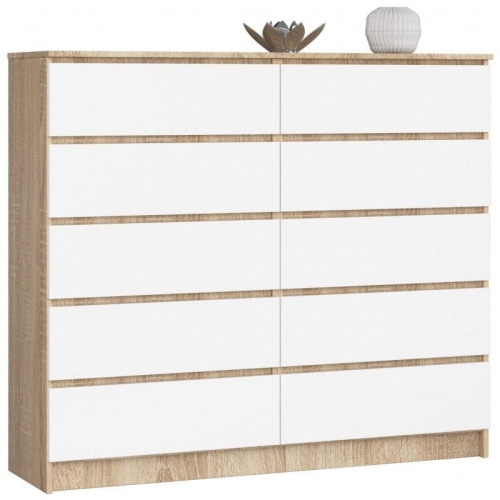 Przejdź do produktu Komoda do sypialni, STILO, 10 szuflad, 140x40x121 cm, dąb sonoma, biel, mat