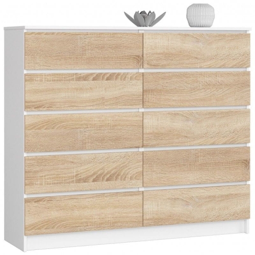 Przejdź do produktu Komoda do sypialni, STILO, 10 szuflad, 140x40x121 cm, biel, dąb sonoma, mat