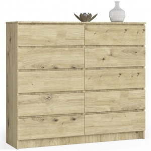 Komoda do sypialni, STILO, 10 szuflad, 140x40x121 cm, dąb artisan, mat