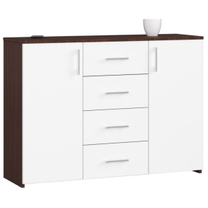 Komoda do sypialni, drzwi, 4 szuflady, LENA, 110x35x80 cm, wenge, biel, mat