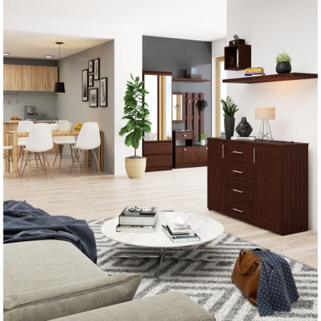 Komoda do sypialni, drzwi, 4 szuflady, LENA, 110x35x80 cm, wenge, mat