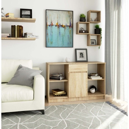Komoda otwarta, drzwi, szuflada, ELIO, 120x40x77 cm, dąb sonoma, mat