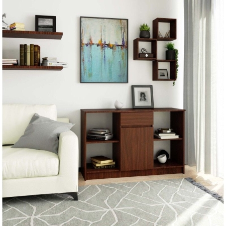 Komoda otwarta, drzwi, szuflada, ELIO, 120x40x77 cm, wenge, mat