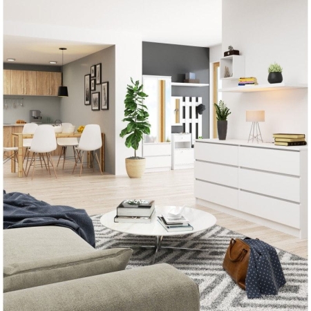 Komoda do sypialni, STILO, 6 szuflad, 160x40x77 cm, biel, mat