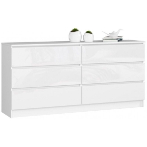 Komoda do sypialni, STILO, 6 szuflad, 160x40x77 cm, biel, połysk
