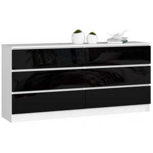Komoda do sypialni, STILO, 6 szuflad, 160x40x77 cm, biel, czarny, połysk