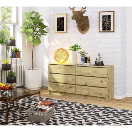 Komoda do sypialni, STILO, 6 szuflad, 160x40x77 cm, dąb artisan, mat