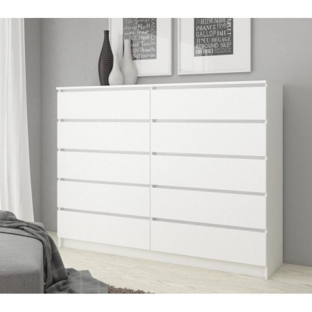 Komoda do sypialni, 10 szuflad, STILO, 160x40x121 cm, biel, mat