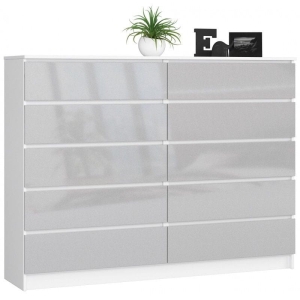 Komoda do sypialni, 10 szuflad, STILO, 160x40x121 cm, biel, metalik, połysk