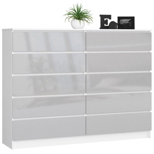 Przejdź do produktu Komoda do sypialni, 10 szuflad, STILO, 160x40x121 cm, biel, metalik, połysk