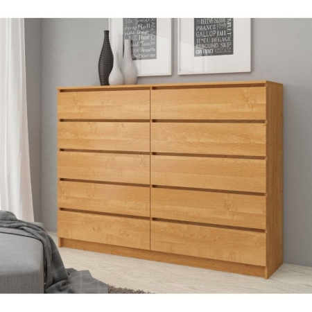 Komoda do sypialni, 10 szuflad, STILO, 160x40x121 cm, olcha, mat