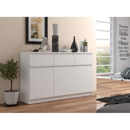Komoda, 3 szuflady, 3 drzwi, ATLAS, 140x40x99 cm, biel, mat