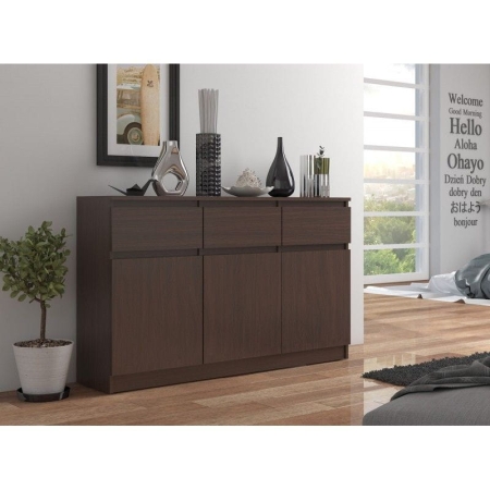 Komoda, 3 szuflady, 3 drzwi, ATLAS, 140x40x99 cm, wenge, mat