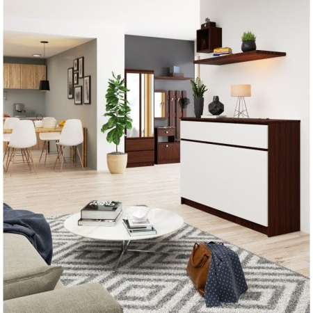 Komoda, 3 szuflady, 3 drzwi, ATLAS, 140x40x99 cm, wenge, biel, mat