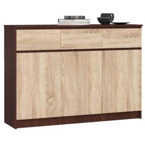 Komoda, 3 szuflady, 3 drzwi, ATLAS, 140x40x99 cm, wenge, dąb sonoma, mat