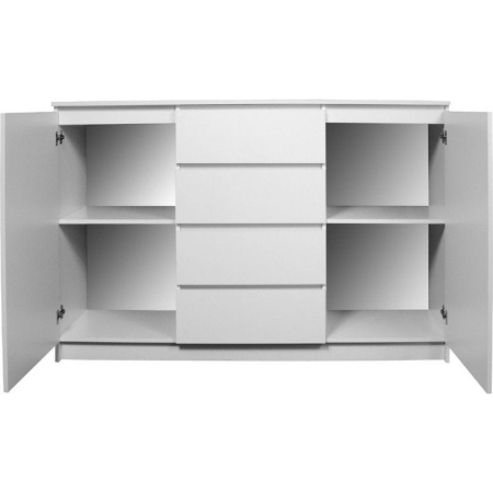 Komoda do sypialni, 4 szuflady, półki, 140x40x99 cm, biel, mat