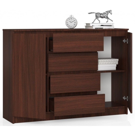 Komoda do sypialni, 4 szuflady, półki, CANTO, 140x40x99 cm, wenge, mat