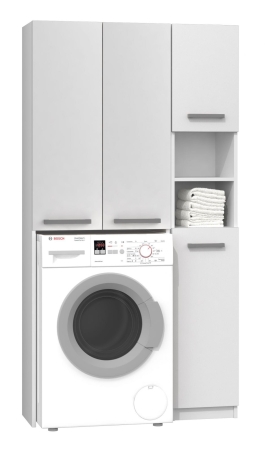 Zestaw łazienkowy, szafka nad pralkę, słupek, marpol DD, 96x30x183 cm, biel, mat