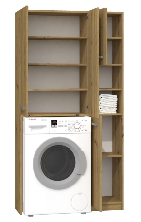 Zestaw łazienkowy, szafka nad pralkę, słupek, marpol DD, 96x30x183 cm, dąb artisan