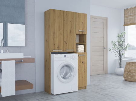 Zestaw łazienkowy, szafka nad pralkę, słupek, marpol DD, 96x30x183 cm, dąb artisan