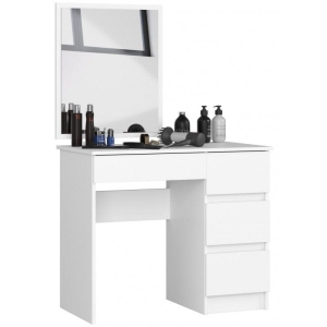 Toaletka kosmetyczna, lustro, 4 szuflady, prawa, NELA, 90x50x142 cm, biel, mat