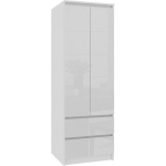 Szafa do sypialni, szuflady, DORMI XS, 60x50x180 cm, biel, połysk