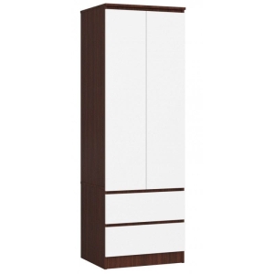 Szafa do sypialni, szuflady, DORMI XS, 60x50x180 cm, wenge, biel, mat