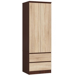 Szafa do sypialni, szuflady, DORMI XS, 60x50x180 cm, wenge, dąb sonoma, mat