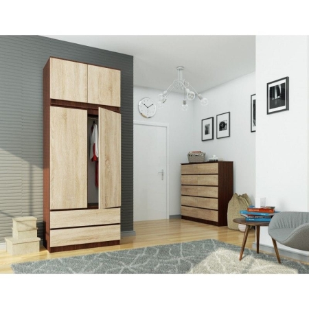 Szafa do sypialni, nadstawka, DORMI, 90x51x234 cm, wenge, dąb sonoma, mat