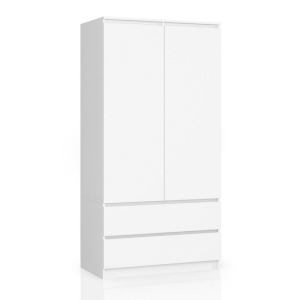 Szafa do sypialni, 2 szuflady, drzwi, DORMI, 90x51x180 cm, biel, mat