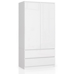 Szafa do sypialni, 2 szuflady, drzwi, DORMI, 90x51x180 cm, biel, połysk