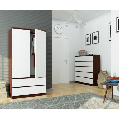 Szafa do sypialni, 2 szuflady, drzwi, DORMI, 90x51x180 cm, wenge, biel, mat