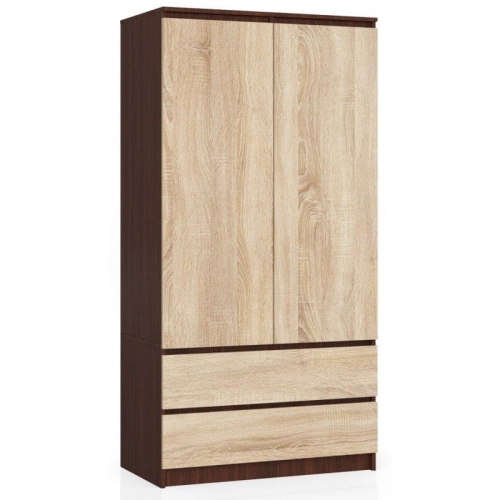 Przejdź do produktu Szafa do sypialni, 2 szuflady, drzwi, DORMI, 90x51x180 cm, wenge, dąb sonoma, mat